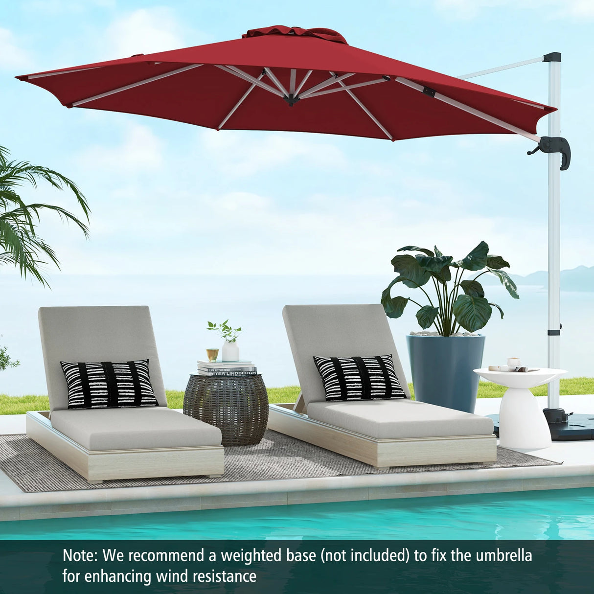 325 cm Outdoor Patio Umbrella with 360 Rotation-Red