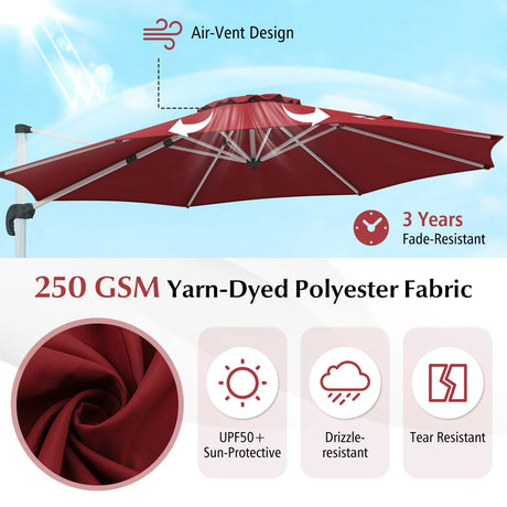 325 cm Outdoor Patio Umbrella with 360 Rotation-Red
