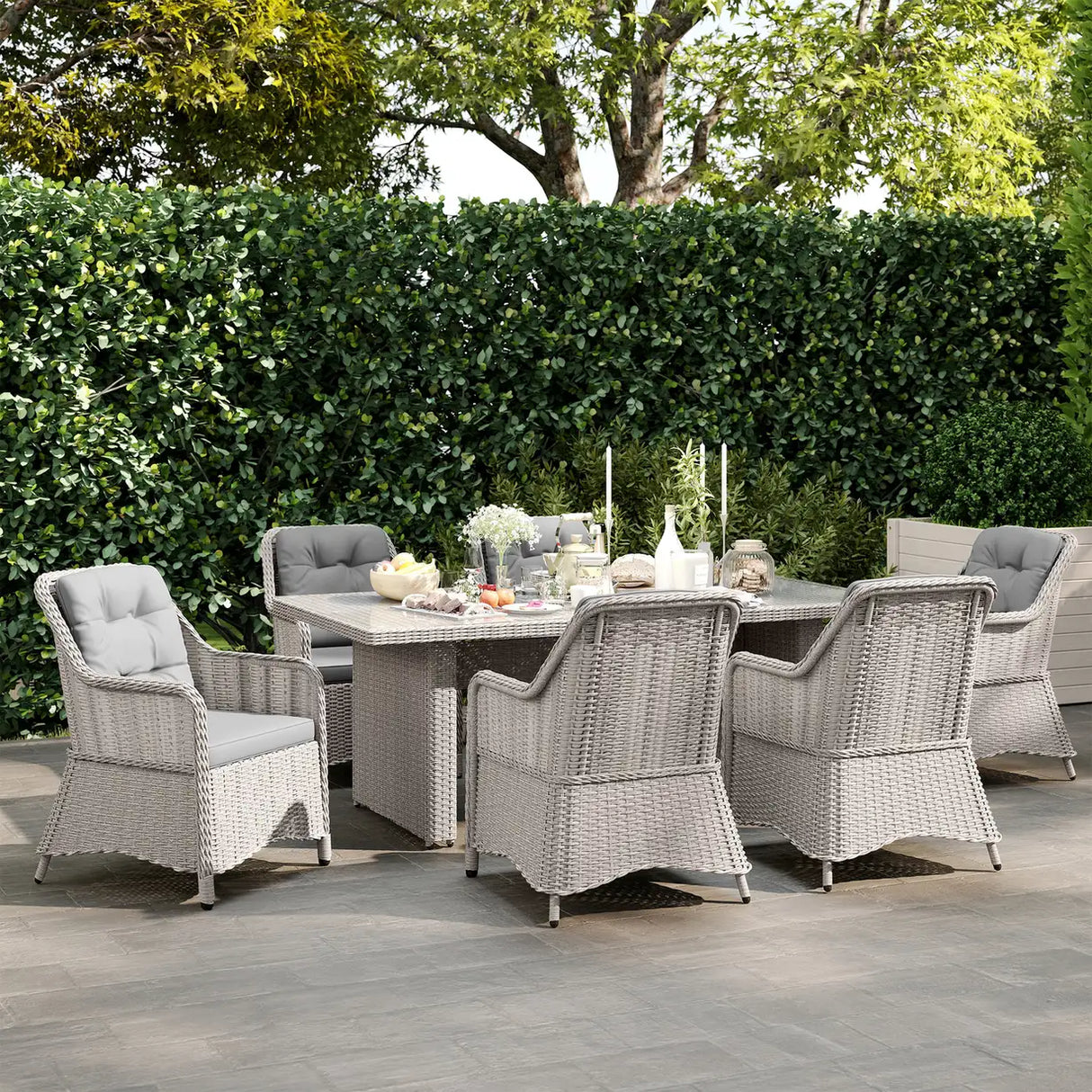 Outsunny Seven-Piece Rattan Dining Set - Mixed Grey