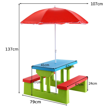 Kids Picnic Folding Table and Bench with Umbrella