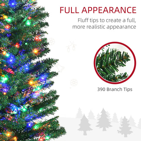 HOMCOM 6' Artificial Prelit Christmas Trees Holiday Dcor with Colourful LED Lights, Pencil Shape, Steel Base