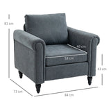 HOMCOM Vintage Accent Chair, Upholstered Occasional Chair with Back Pillow, Rolled Arms,  Rubber Wood Legs, Grey
