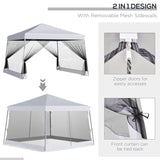 Outsunny Outdoor Garden Pop-up Gazebo Canopy Tent Sun Shade Event Shelter Folding with Adjustable Height, Mesh Screen Side Walls 3.5 M × 3.5 M Base / 3 M × 3 M Top, White