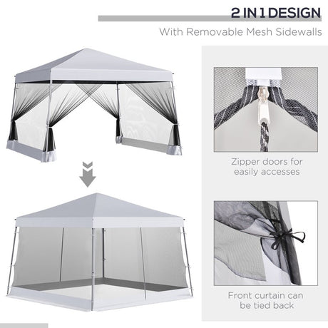 Outsunny Outdoor Garden Pop-up Gazebo Canopy Tent Sun Shade Event Shelter Folding with Adjustable Height, Mesh Screen Side Walls 3.5 M × 3.5 M Base / 3 M × 3 M Top, White