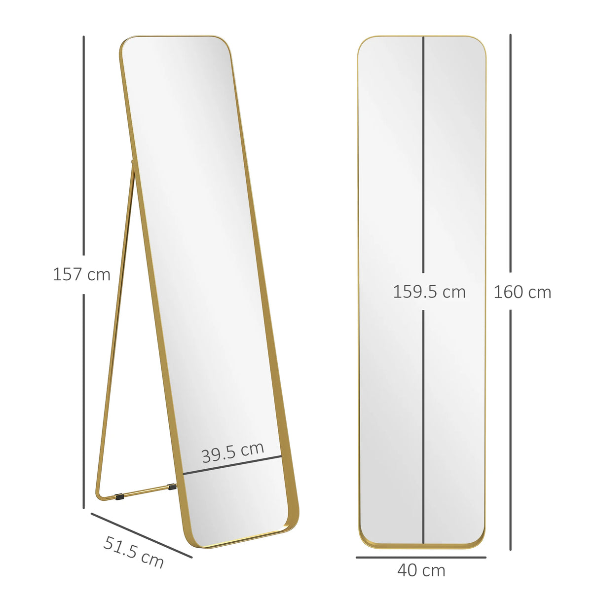 HOMCOM 40 x 160 cm Rectangular Full Length Mirror - Gold Tone