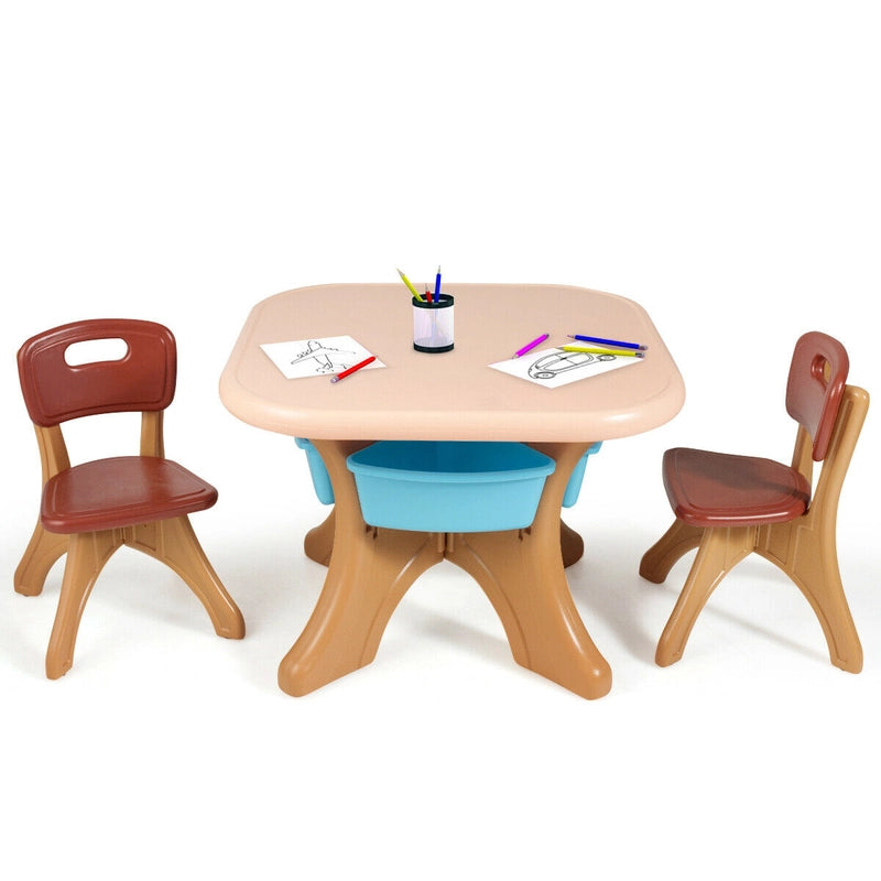 3 Sets of Table and Chairs 4 with Detachable Storage Boxes Design for Kids Coffee