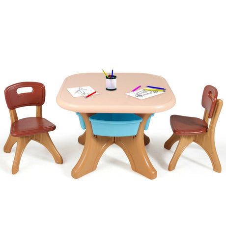 3 Sets of Table and Chairs 4 with Detachable Storage Boxes Design for Kids Coffee
