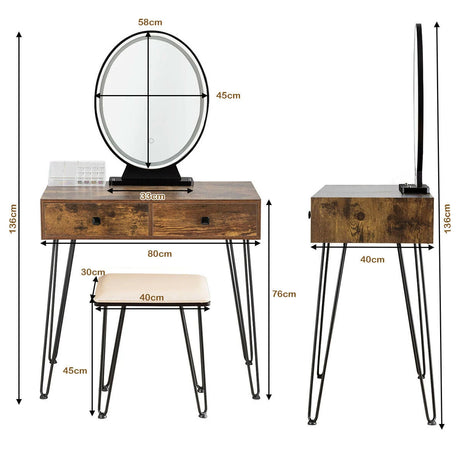 Dressing Table with Vanity Mirror and Stool-Natural