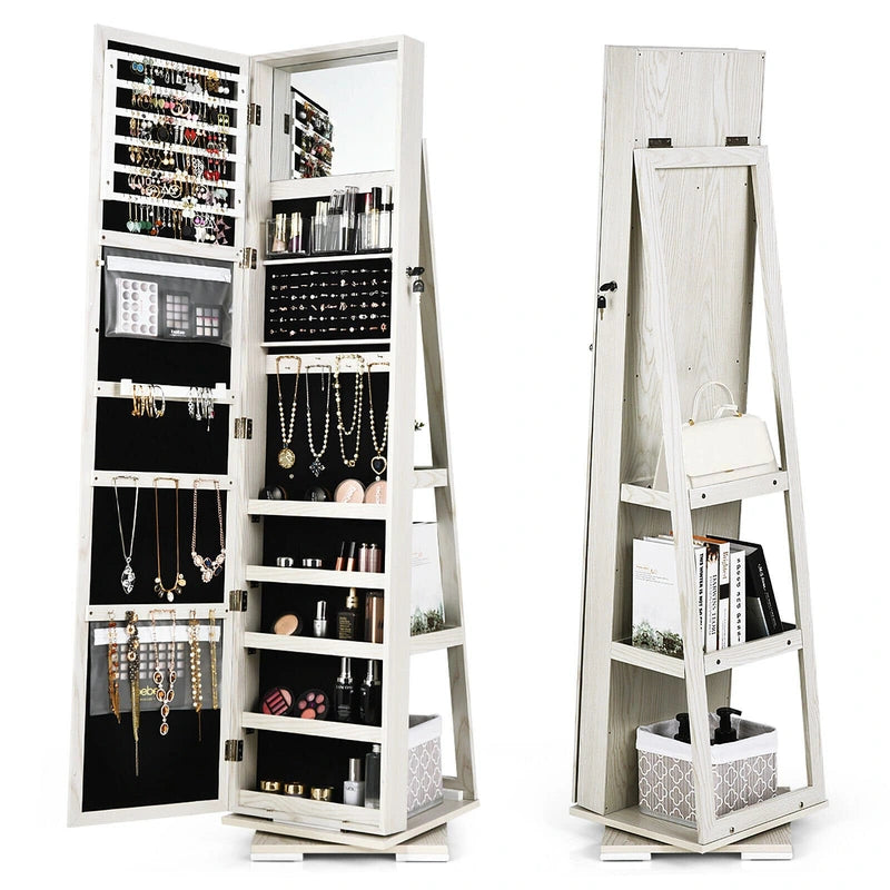 2-in-1 Lockable Jewelry Cabinet with Full Length Mirror
