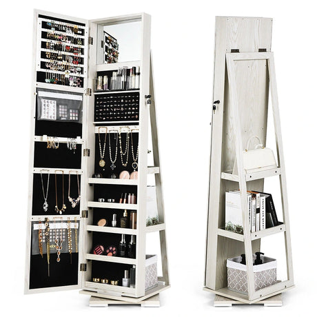 2-in-1 Lockable Jewelry Cabinet with Full Length Mirror