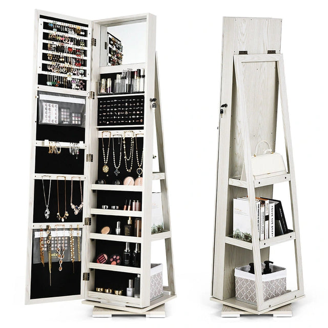 2-in-1 Lockable Jewelry Cabinet with Full Length Mirror