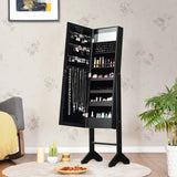 Mirrored Jewelry Cabinet Armoire Organizer w/ LED lights-Black