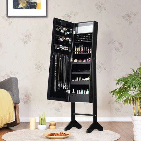 Mirrored Jewelry Cabinet Armoire Organizer w/ LED lights-Black