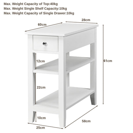 3-Tier End Table with Drawer-White