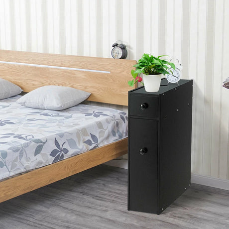 Freestanding  Slim Bathroom Storage Cabinet with Slide-out Drawers for Small/ Narrow Bathroom-Black