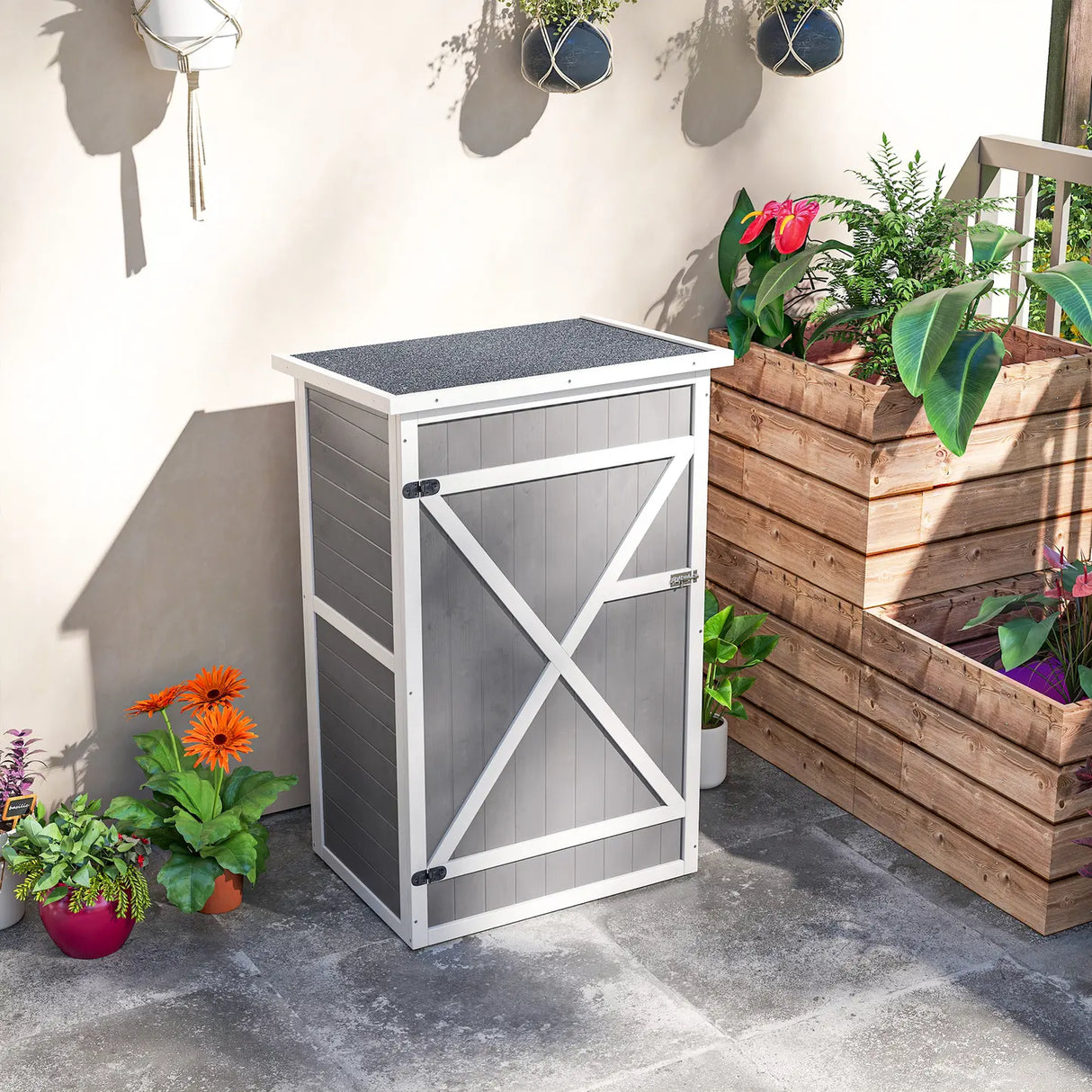 Outsunny Wooden Small Shed, Garden Storage Shed with Shelves and Bolt Latch, 75L x 56W x115H cm, Grey