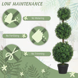 HOMCOM Set of 2 Decorative Artificial Trees, Topiary Ball-shaped Boxwood Trees in Pot, Fake Plants for Home Indoor outdoor Decor, 100cm, Green