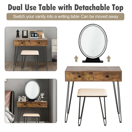 Dressing Table with Vanity Mirror and Stool-Natural
