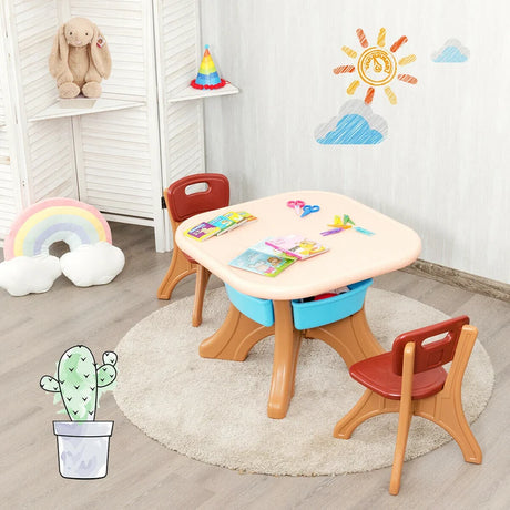 3 Sets of Table and Chairs 4 with Detachable Storage Boxes Design for Kids Coffee