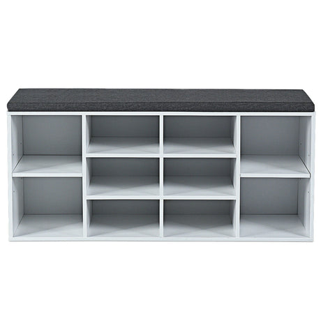 10-Cube Organizer  Entryway Padded Shoe Storage Bench-White