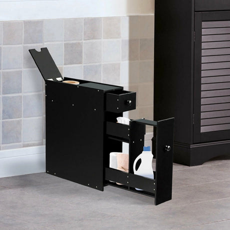 Freestanding  Slim Bathroom Storage Cabinet with Slide-out Drawers for Small/ Narrow Bathroom-Black