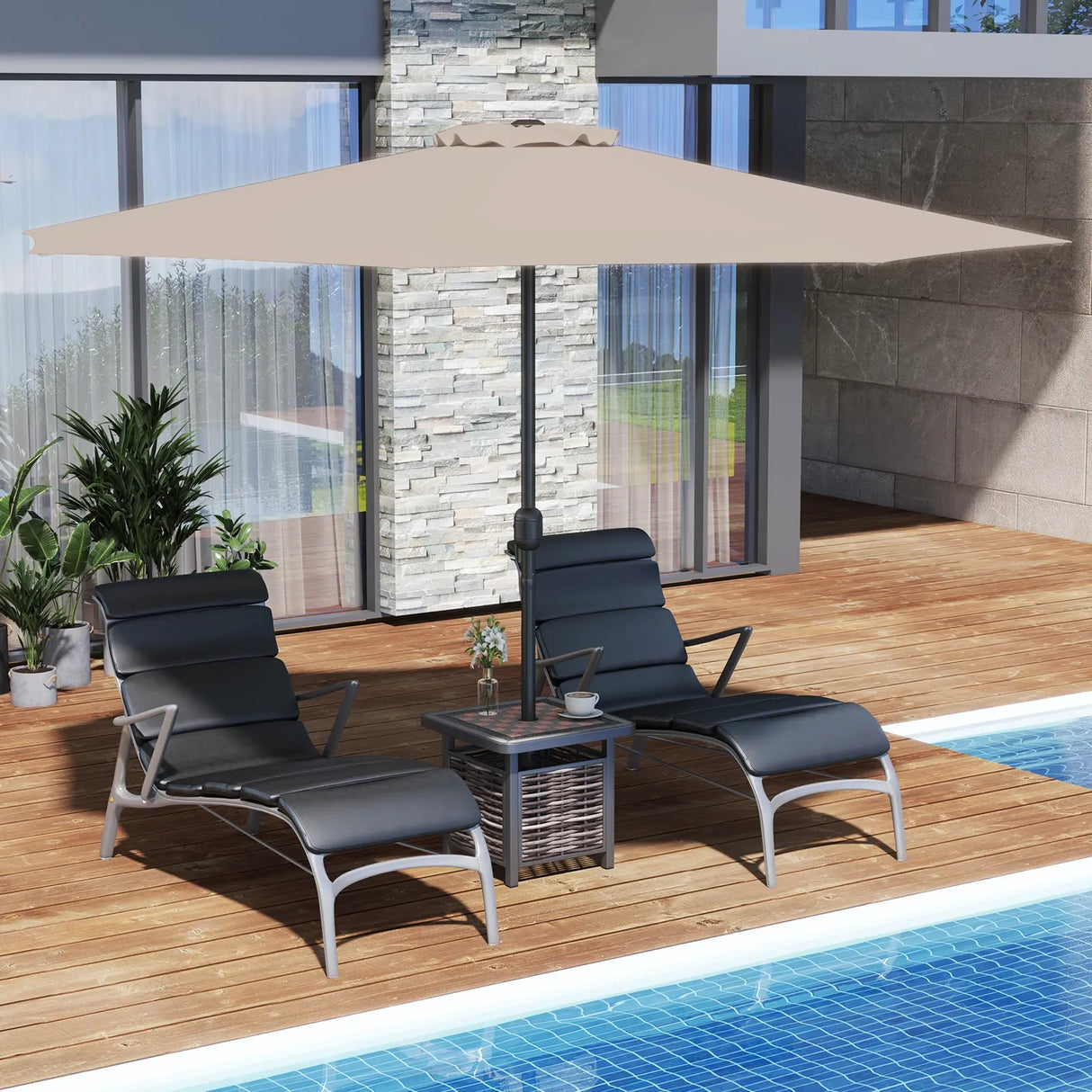 3.6 m Patio Outdoor Market Umbrella With Crank Handle-Beige