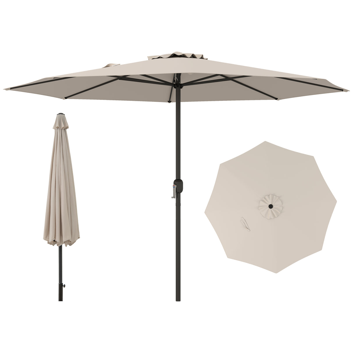 3.6 m Patio Outdoor Market Umbrella With Crank Handle-Beige