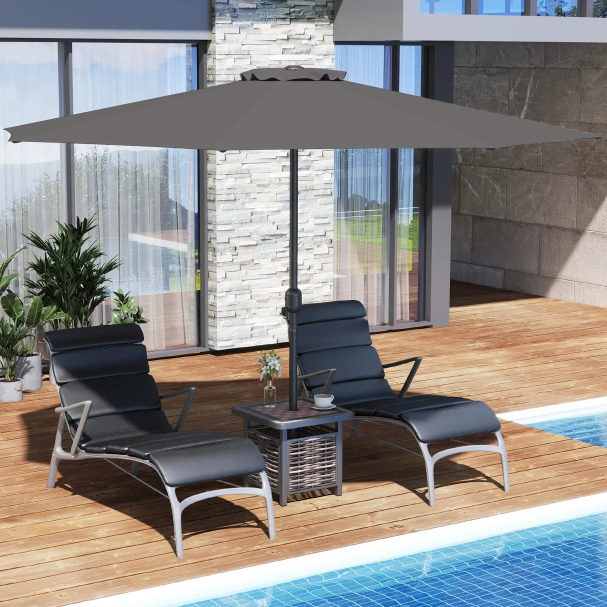 3.6 m Patio Outdoor Market Umbrella With Crank Handle-Grey