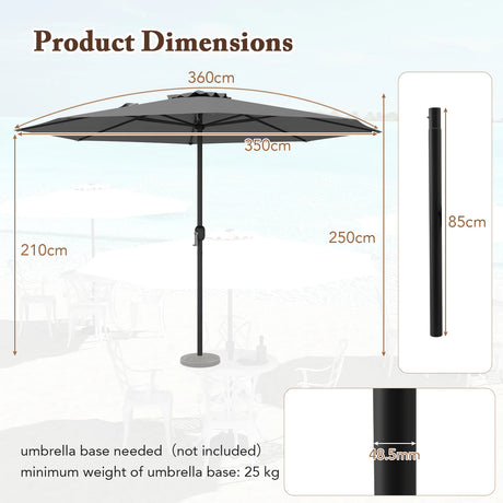 3.6 m Patio Outdoor Market Umbrella With Crank Handle-Grey