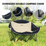 Outsunny Double Camping Chair for Adults, Oversized Heavy Duty Padded Folding Chair with Armrests, Cup Holders and Carry Bag for Outdoor Camping Hiking Picnic Fishing, 250kg Capacity, Khaki