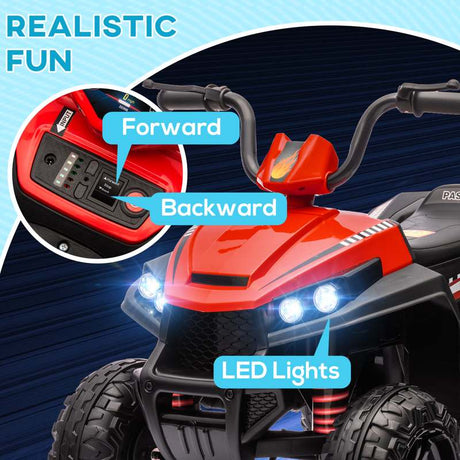 AIYAPLAY 12V Kids Electric Quad Bike w/ Spring Suspension System, Forward & Backward, LED Light, Music, MP3, Red