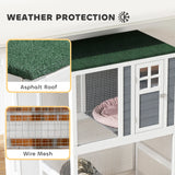 PawHut Wooden Catio Cat Outdoor Enclosure, Cat Cage with Waterproof Roof, Platforms, for Multiple Cats, White