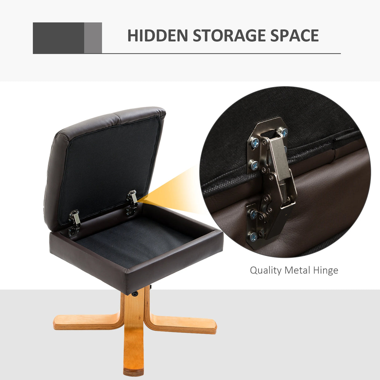 HOMCOM PU Leather Swivel Recliner Chair with Footstool, Wooden Base and Storage for Living Room, Brown