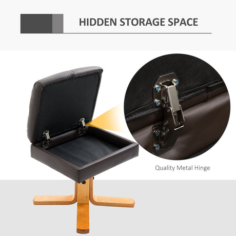 HOMCOM PU Leather Swivel Recliner Chair with Footstool, Wooden Base and Storage for Living Room, Brown