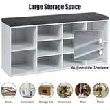 10-Cube Organizer  Entryway Padded Shoe Storage Bench-White