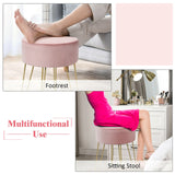 Velvet Modern Round Footstool Ottoman Makeup Dressing Chair-Pink
