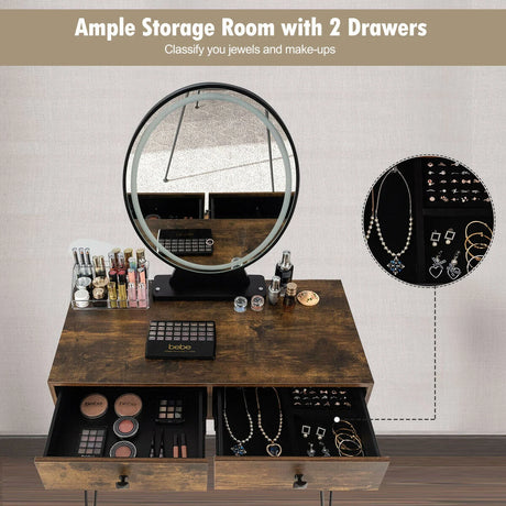 Dressing Table with Vanity Mirror and Stool-Natural