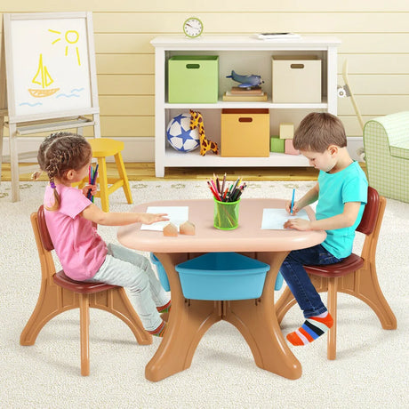3 Sets of Table and Chairs 4 with Detachable Storage Boxes Design for Kids Coffee