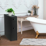 Freestanding  Slim Bathroom Storage Cabinet with Slide-out Drawers for Small/ Narrow Bathroom-Black
