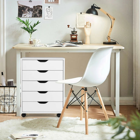 5 Drawer Mobile Lateral Filing Storage Home Office Floor Cabinet with Wheels-White