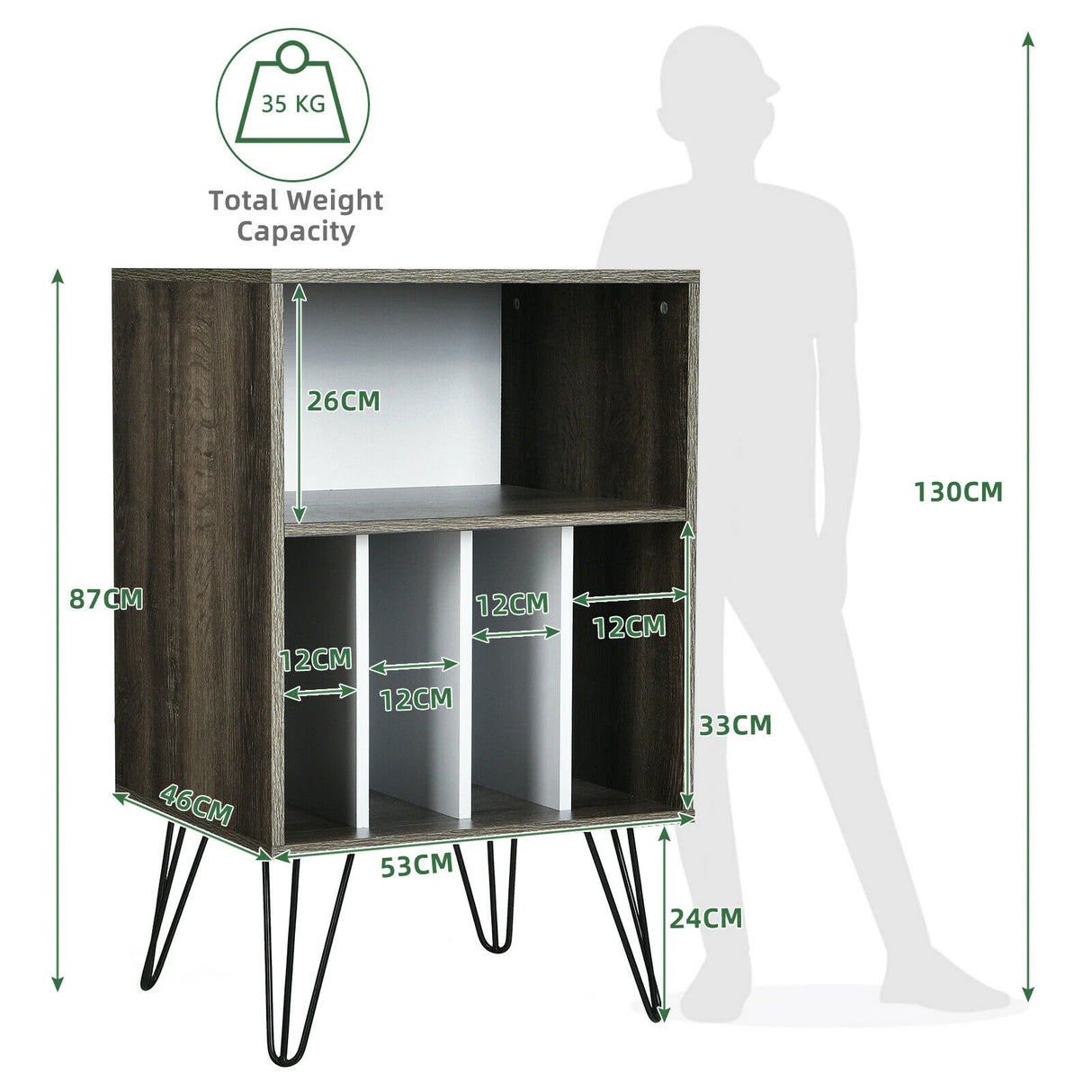 Record Player Stand with 5 Open Compartments for Living Room &amp; Bedroom-Brown