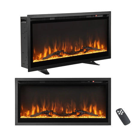 36"/91cm Linear Electric Fireplace with Log and Crystal Decor and Remote Contro-91 cm
