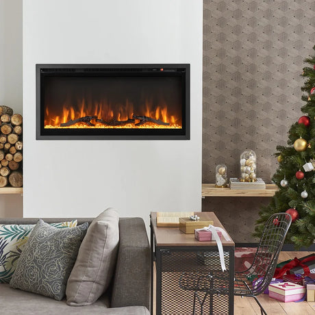 36"/91cm Linear Electric Fireplace with Log and Crystal Decor and Remote Contro-91 cm