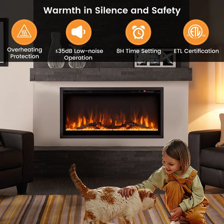 36"/91cm Linear Electric Fireplace with Log and Crystal Decor and Remote Contro-91 cm