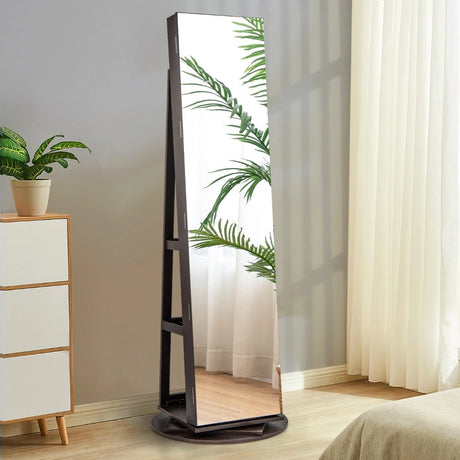 360 Rotating Mirrored Jewelry Cabinet Armoire 3 Color LED Modes Lockable-Espresso