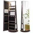 360 Rotating Mirrored Jewelry Cabinet Armoire 3 Color LED Modes Lockable-Espresso