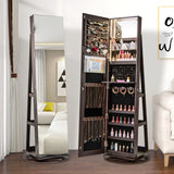 360 Rotating Mirrored Jewelry Cabinet Armoire 3 Color LED Modes Lockable-Espresso
