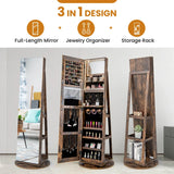 360 Rotating Mirrored Jewelry Cabinet Armoire 3 Color LED Modes Lockable-Brown