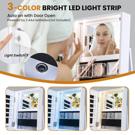 161CM (H) Jewelry Armoire with 360 Swivel Full Length Mirror & LED lights