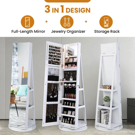 161CM (H) Jewelry Armoire with 360 Swivel Full Length Mirror & LED lights
